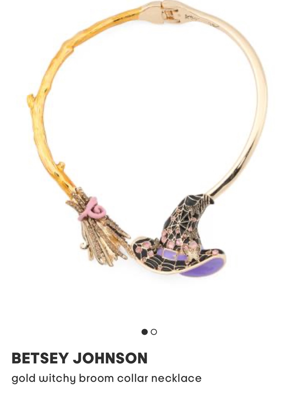 Betsey Johnson Gold Collar Necklace with Black and Purple Witch Hat